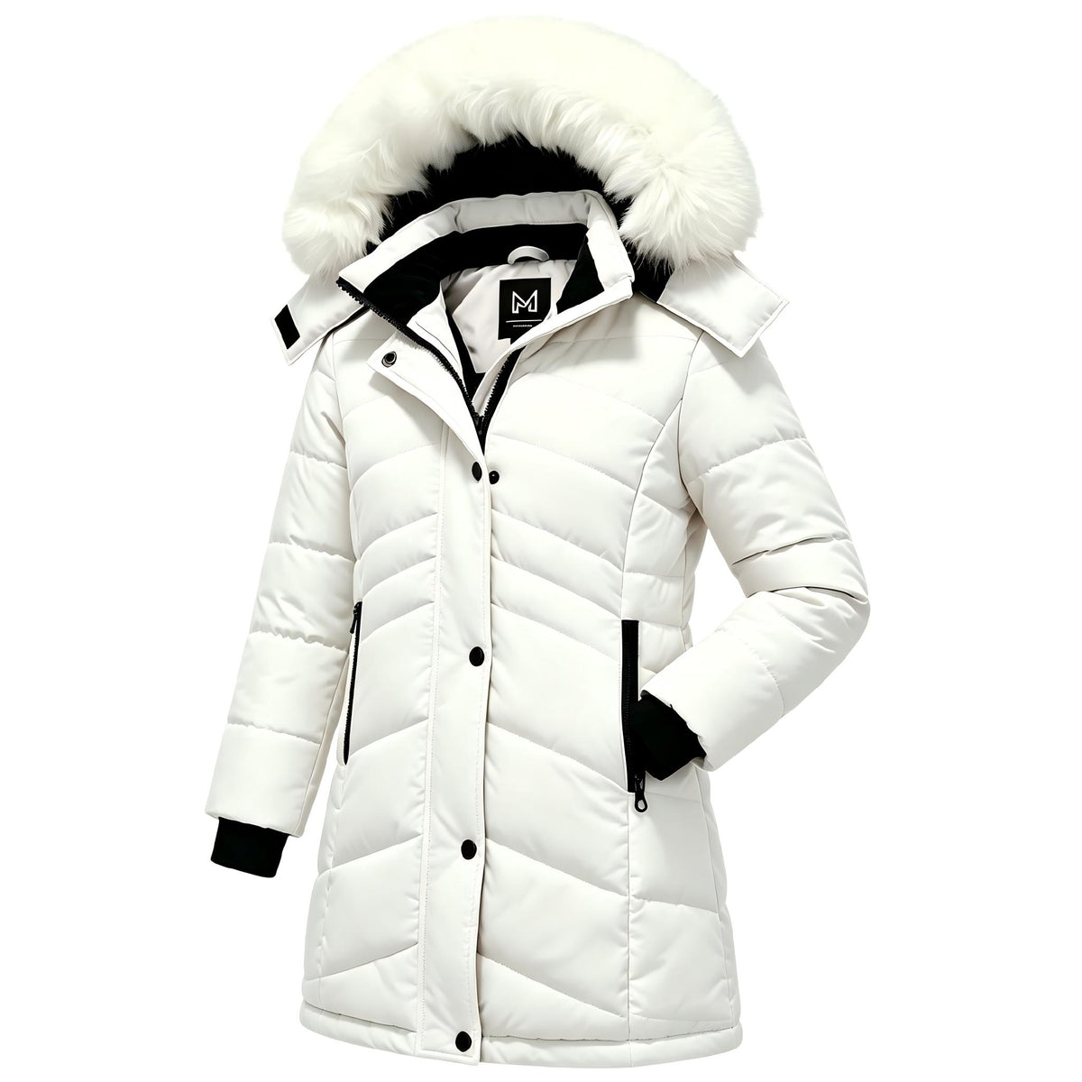 Heting Girls' Long Quilted Puffer Jacket, 5000mm Waterproof Insulated Winter Parka, Windproof Recycled Shell Fleece Lined Coat with Removable Faux Fur Hood