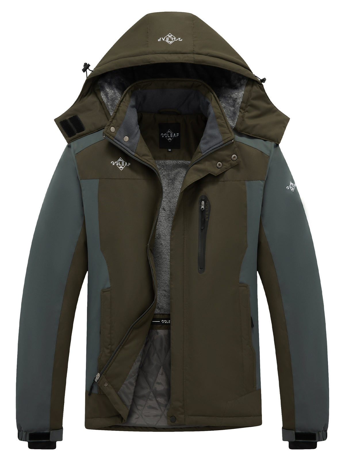Heting Men's Polar Fleece Climbing Jacket, Softshell Waterproof Breathable Ski Coat, Drawcord Adjustable Hood