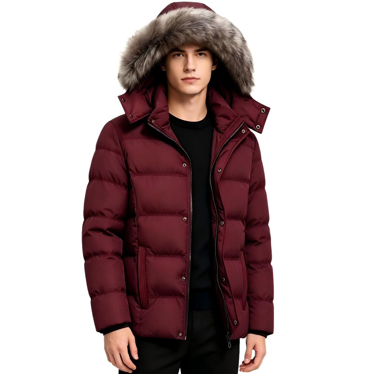 Heting Men's Thick Quilted Hooded Winter Puffer Coat, Windproof Water Resistant Down Alternative Jacket Slim Fit Casual Outerwear