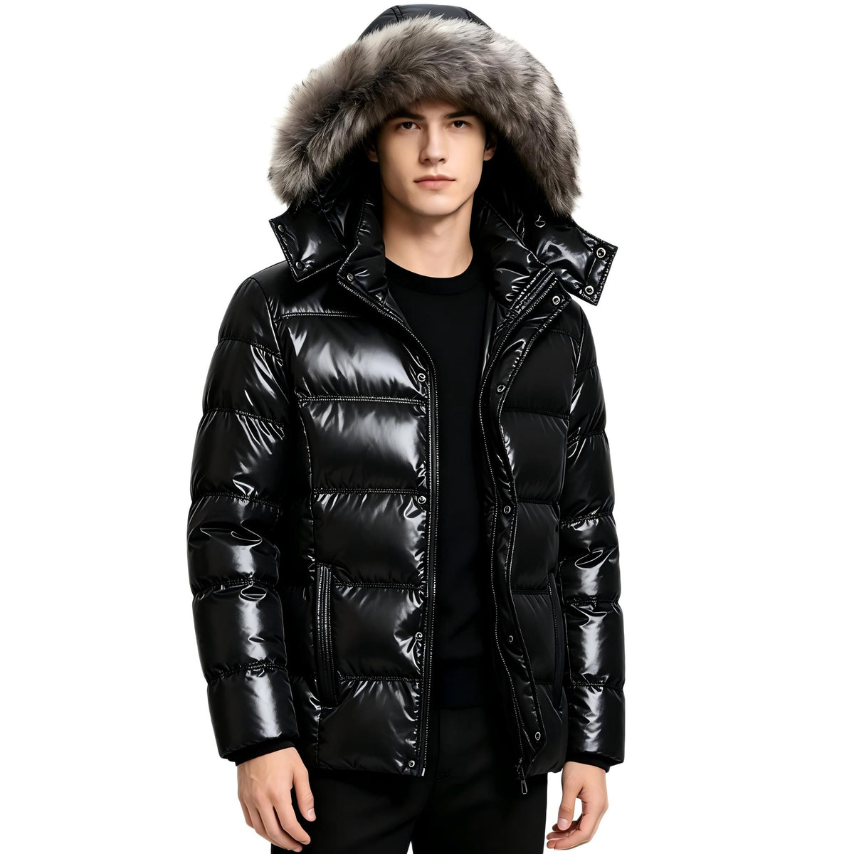 Heting Men's Thick Quilted Hooded Winter Puffer Coat, Windproof Water Resistant Down Alternative Jacket Slim Fit Casual Outerwear