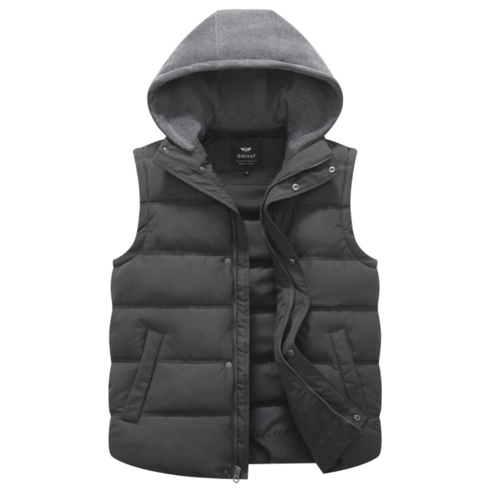 Heting Men's Thick Padded Hooded Vest, Water Resistant Sleeveless Puffer for Casual Winter