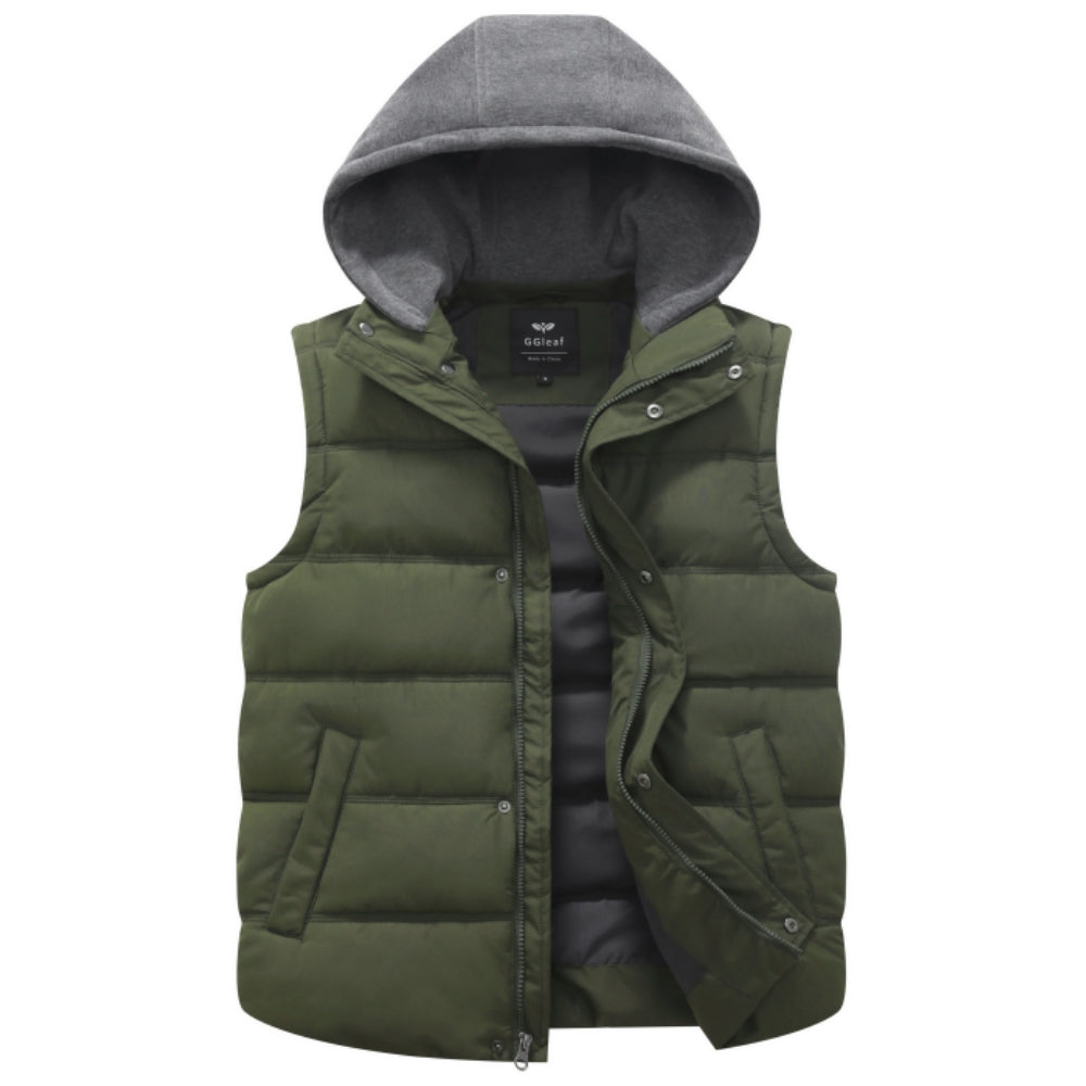 Heting Men's Thick Padded Hooded Vest, Water Resistant Sleeveless Puffer for Casual Winter
