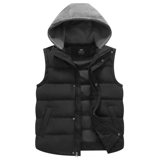 Heting Men's Thick Padded Hooded Vest, Water Resistant Sleeveless Puffer for Casual Winter